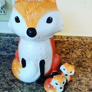 Fox cookie jar, matching salt and pepper shakers